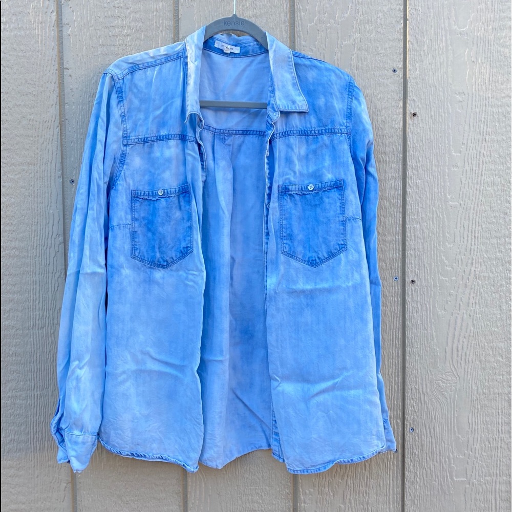 Light Blue/ Faux Denim Button-Up